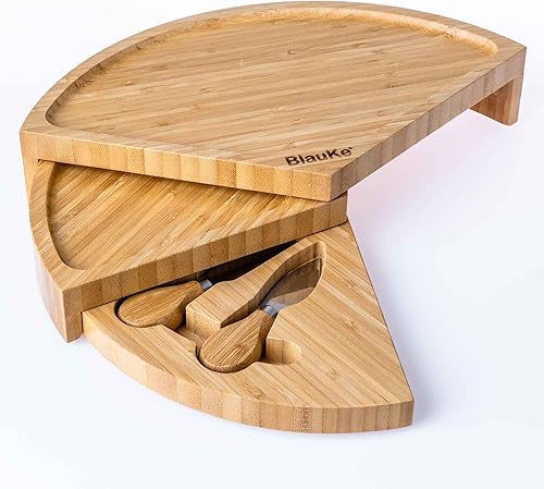Miniatura 9 de Juego de tabla de queso de bambú y cuchillos, tabla redonda de charcutería de 14 pulgadas, bandeja para servir, plato, juego de tablas de queso de