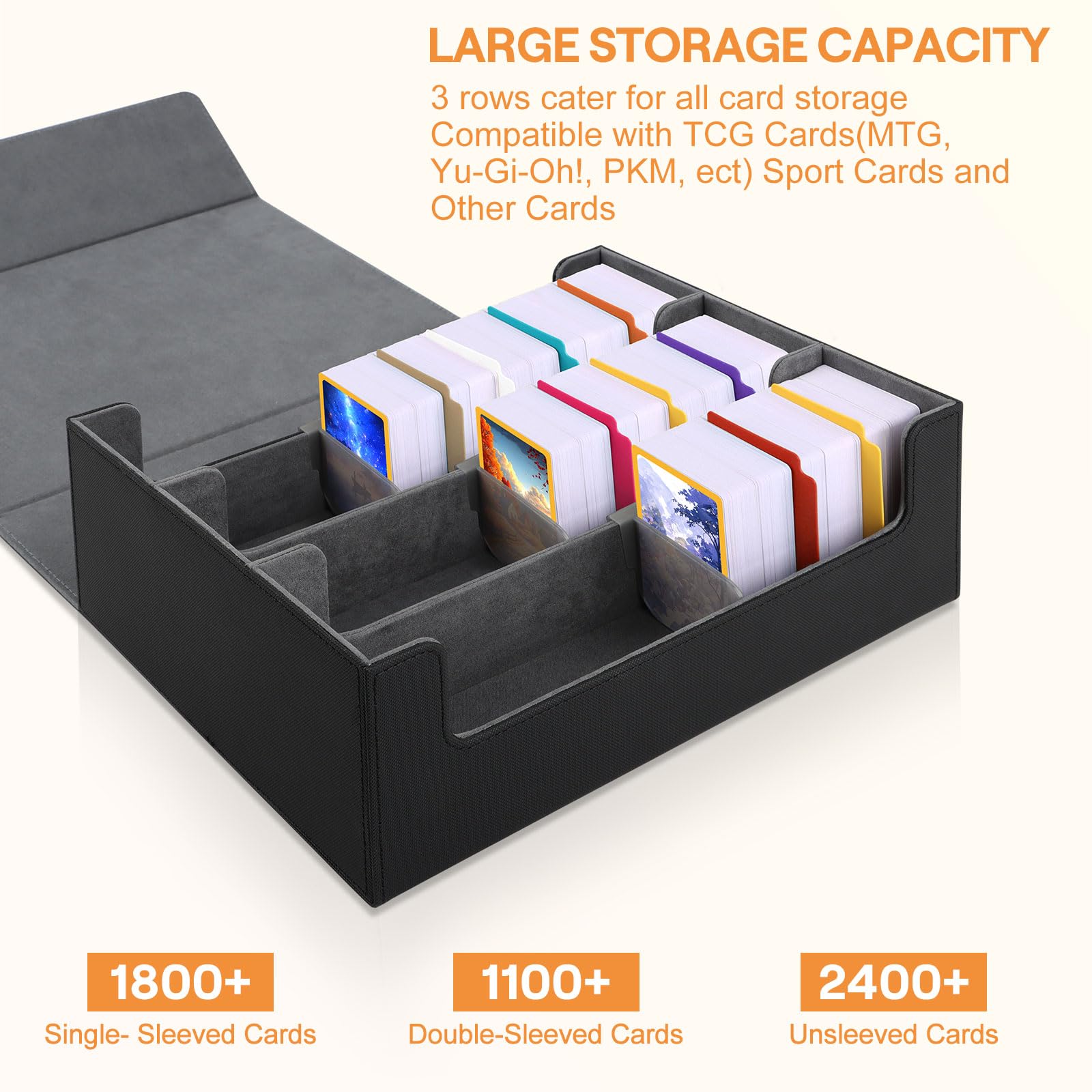 talifoca Deck Box per Carte MTG, Capacità di 1800+ Carte, Magnetic Flip Deck Box, Scatola di Carte da Collezione box Porta Mazzo, con 22 Divisori, Compatibile con MTG/TCG/YGO