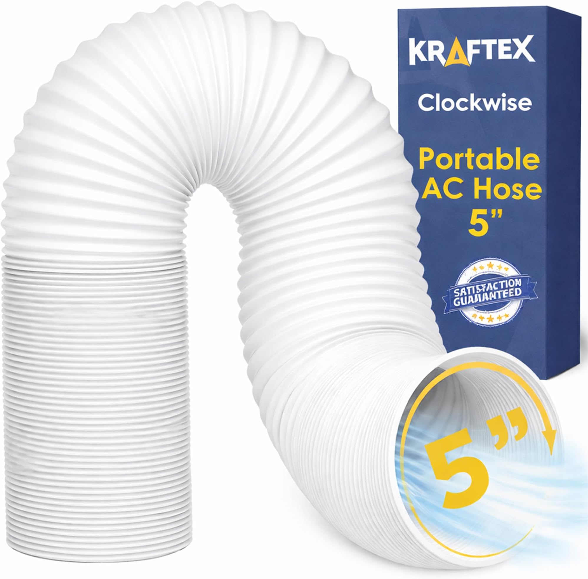 Portable Air Conditioner Hose - AC Hose with 5" Diameter, Clockwise Thread & Length up to 80" - Exhaust Hose for Portable Air Conditioner Vent Compatible with Delonghi & LG Air Conditioner Parts