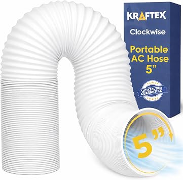 Kraftex Air Conditioner Hose. Portable AC Exhaust Hose Vent. Compatible with LG, Delonghi and Many More Portable Air Conditioners, 5", Clockwise, White