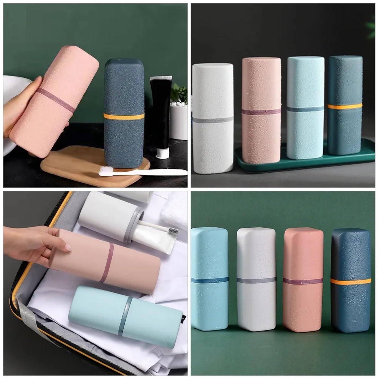 Estuche para Cepillos Portavasos portátil for cepillos de Dientes, dispensador Pasta con Tapa a Prueba Fugas, Viaje, 4 Uds