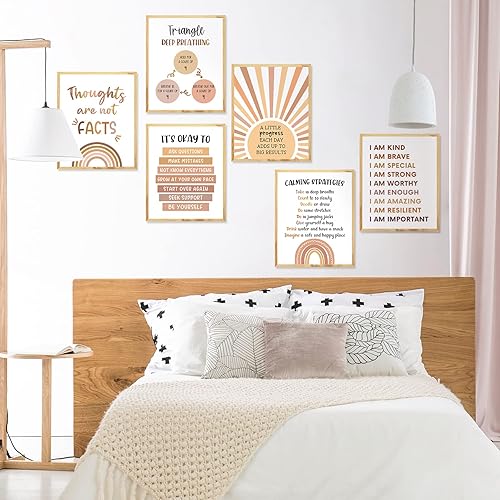 Miniatura 7 de AnyDesign 9 pósteres de salud mental de 11 x 14 pulgadas, póster bohemio de psicología motivacional, terapia de ansiedad, lienzo sin marco, arte de