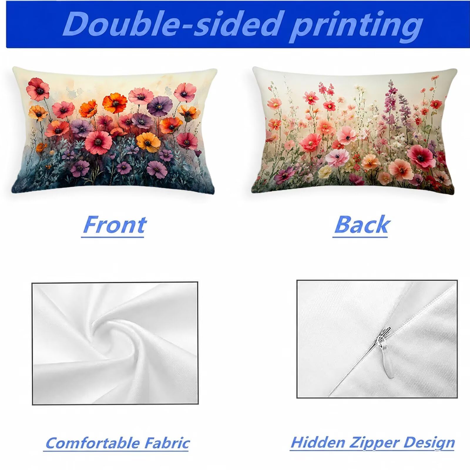 Federe Cuscino 60x80 Set di 2, Blu Federe Cuscini Divano Lino, Rettangolari Copricuscini 60x80cm Con Cerniera Invisibile, Copricuscino per Camera Letto Casa Decorazioni Regalo, Nordico kj-9052