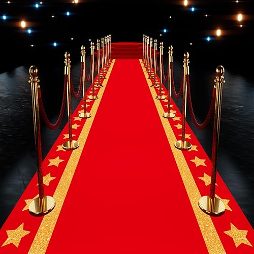 Miniatura 5 de Woanger Alfombra roja de plástico para fiesta, 30 micrones de grosor, con estrella dorada, pasillo, pasillo, pasillo, decoración de cumpleaños,