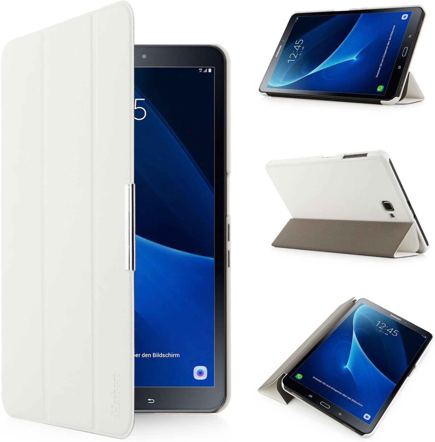iHarbort Samsung Galaxy Tab A 10.1 Case (Without S-Pen Version), Lightweight Smart Cover Holder Stand Leather Case for Samsung Galaxy Tab 10.1 (2016 SM-T580N SM-T585N), White