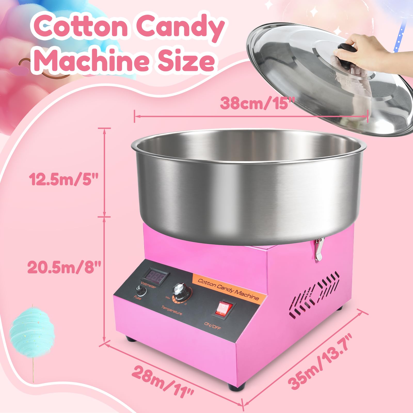 Máquina profesional de algodón de azúcar de 1000 W, ideal para postres comerciales, perfecta para cumpleaños, fiestas, salones, mercados y actividades familiares. Rosa.