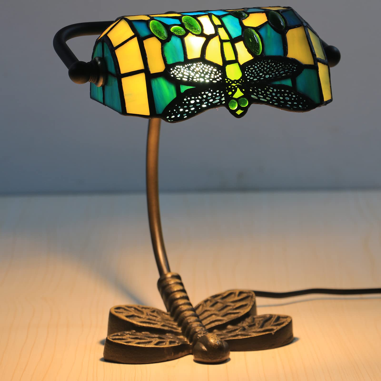 Aioneer Tiffany Style Stained Glass Lamp Retro Classic Desk Lamp With Peony Design-D