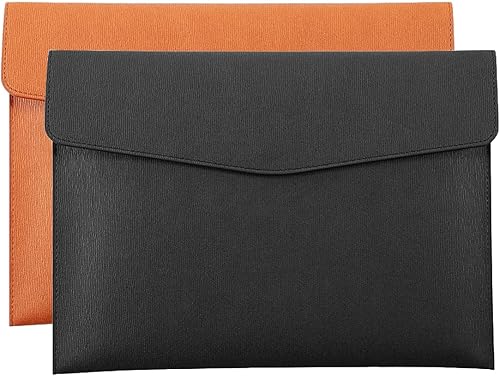Enyuwlcm Carpeta de archivos A4 de piel sintética, soporte para documentos, impermeable, con cierre a presión, color negro y marrón, 2 paquetes