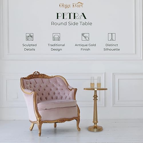 Miniatura 2 de Objet D'Art - Mesa auxiliar redonda dorada pequeña de Objet D'Art, acento, extremo, pedestal, Martini, mesa de cóctel y bebida para sala de estar y
