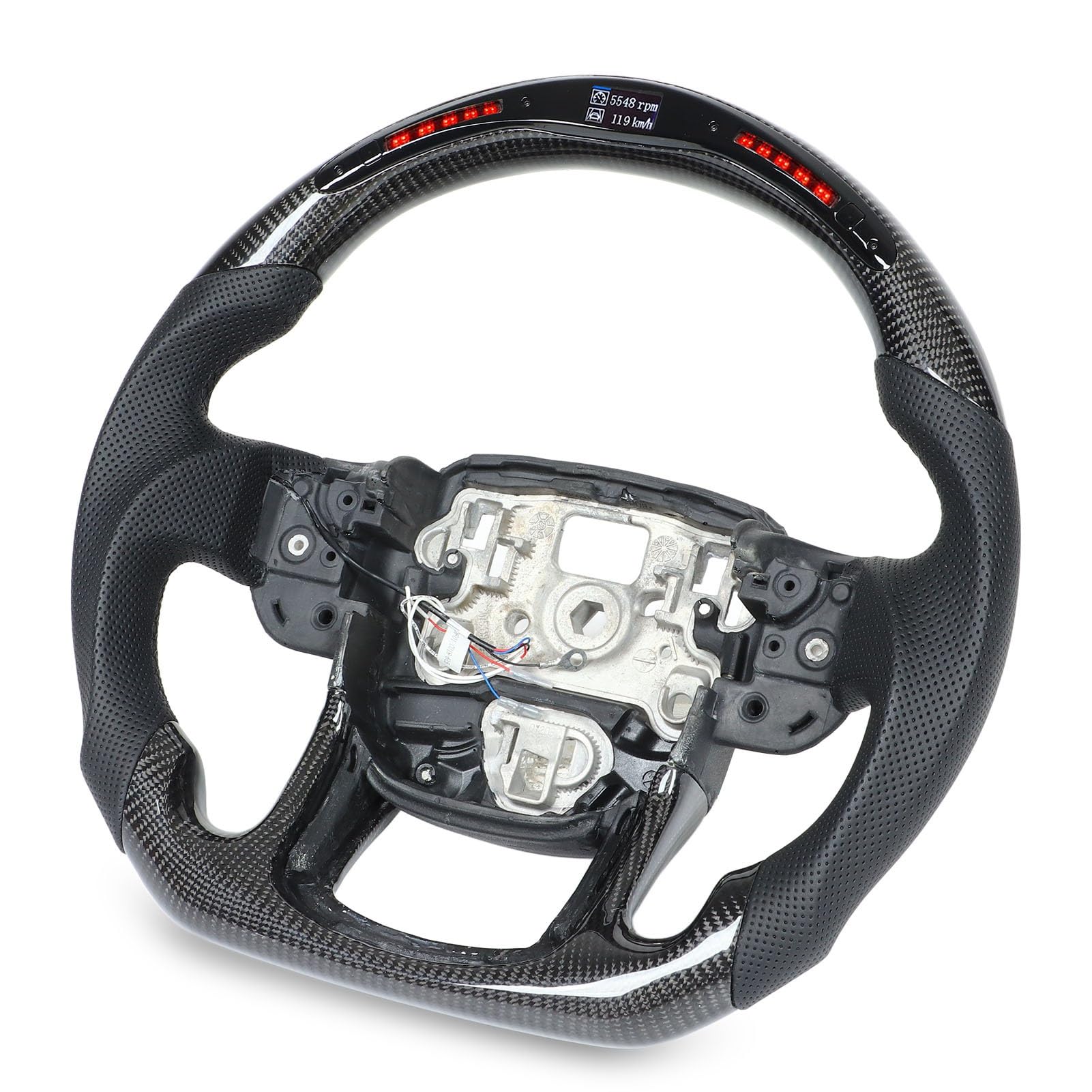 Tbest Volante in Fibra di Carbonio con Luce a LED per Sport L494 2014-2022, Volante da Rpm e RGB con Display LCD, Impugnatura in Pelle Traforata a Forma di D