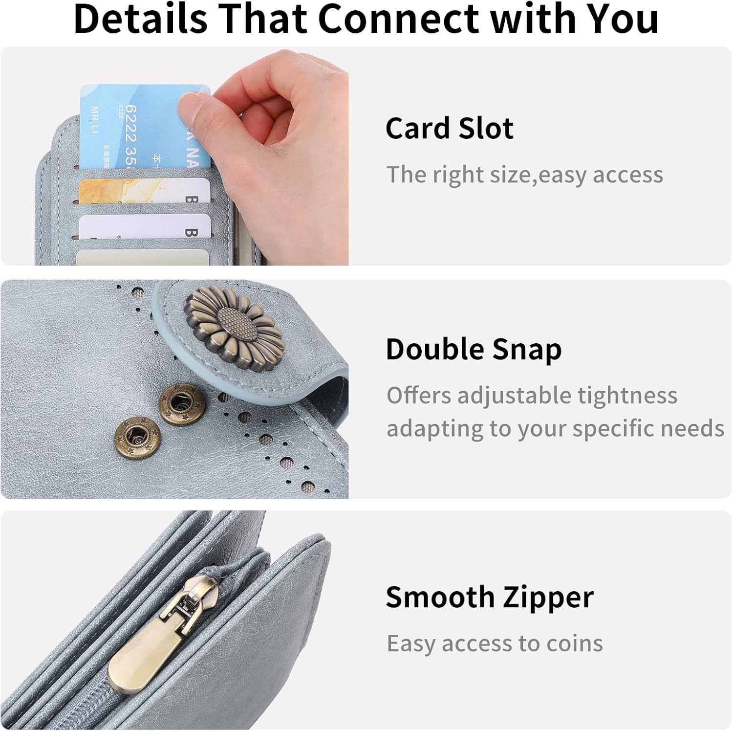 SENDEFN Women's Trifold Leather Wallet RFID Blocking Large Capacity Credit Card Holder Purse with Zipper Coin Pocket - Image 2