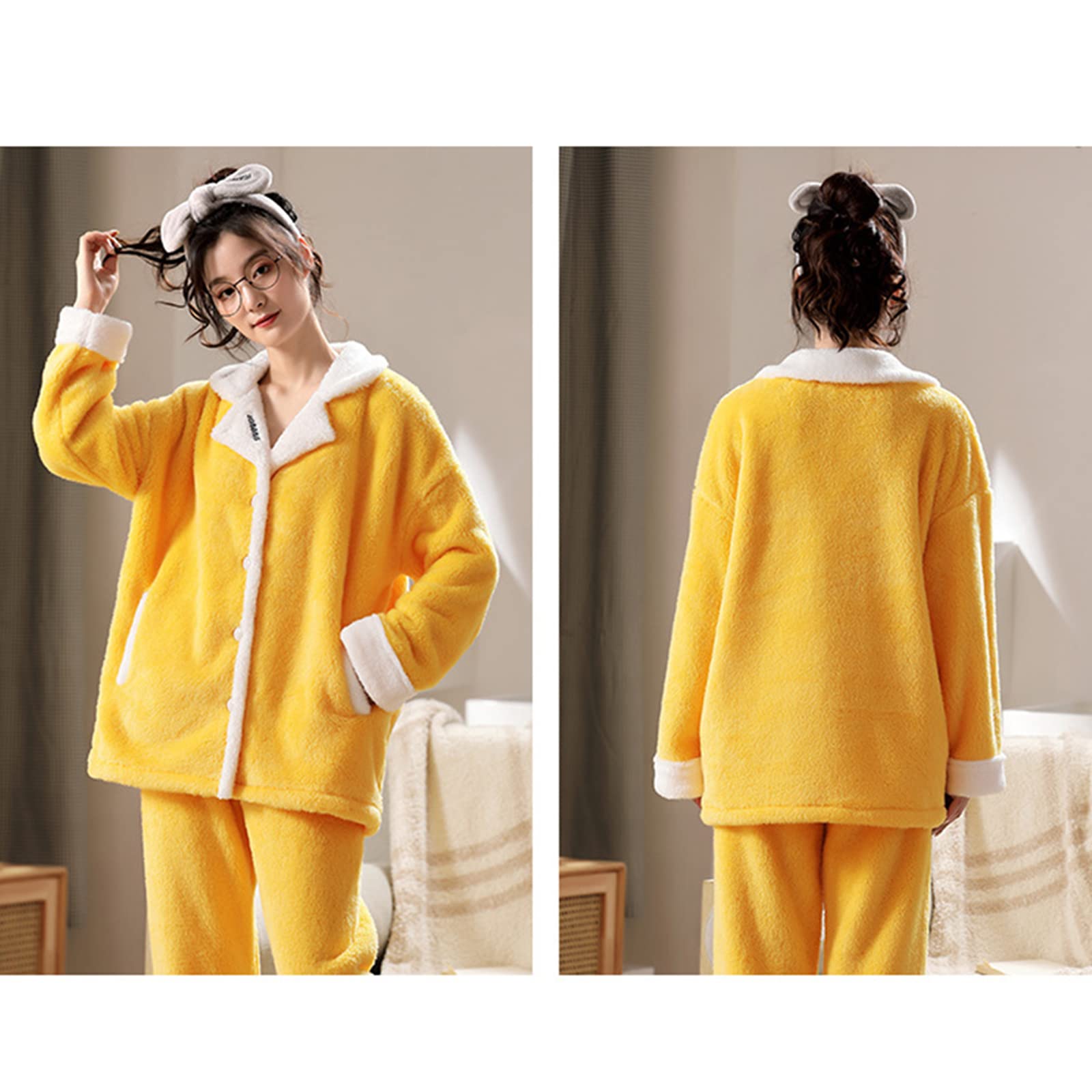 Herbst Winter Frauen Pyjama Set, Flanell Fleece, Warm, Langärmelig, Heimanzug, Nachtwäsche, Verdicken, Weiche Loungewear