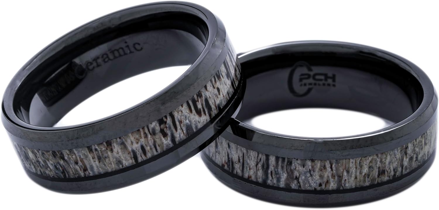 Deer Antler Ring Black Ceramic 8mm Gift or Wedding Band - Image 4