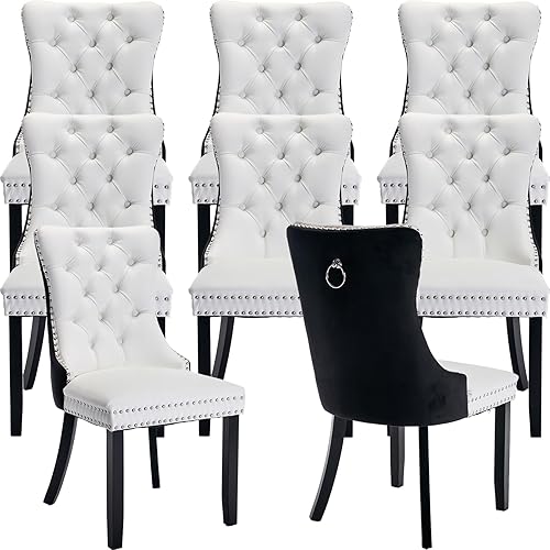 Miniatura 92 de Juego de 2 sillas de cocina y comedor de terciopelo, respaldo exterior capitoné, tapizadas en terciopelo, estructura de madera maciza (celeste, 2