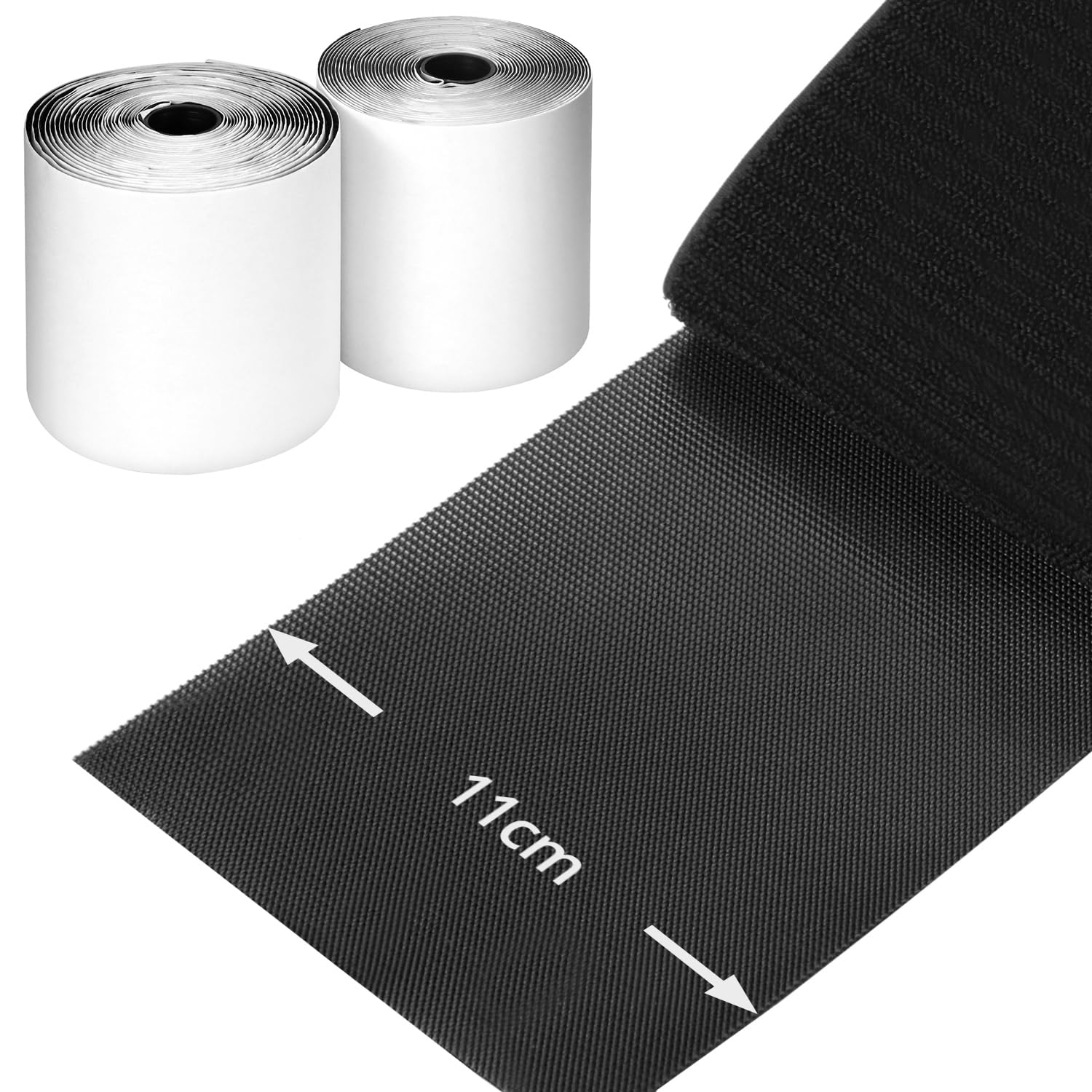 QWORK® 11cm x 6M Cinta gancho y bucle fuerte con adhesiva, Solución antideslizante para cojines, colchones y alfombras de sofá