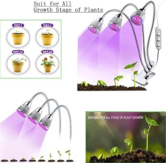 Led Grow Light Bulbs 15W with Clip Plant Grow Lamp with Flexible 360 Degree Gooseneck and Three Separate Control Switches for Indoor Plants Hydroponics Greenhouse Organic Bonsai of Home and Basement