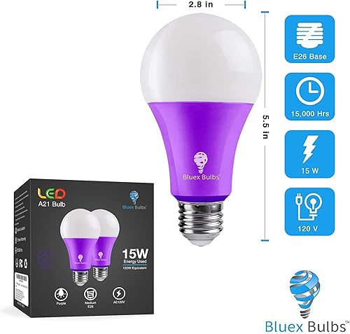 Miniatura 2 de BlueX - Paquete de 4 bombillas LED A21 moradas y naranjas, 15 W (equivalente a 120 vatios), base E26, decoración de fiesta, porche, iluminación del