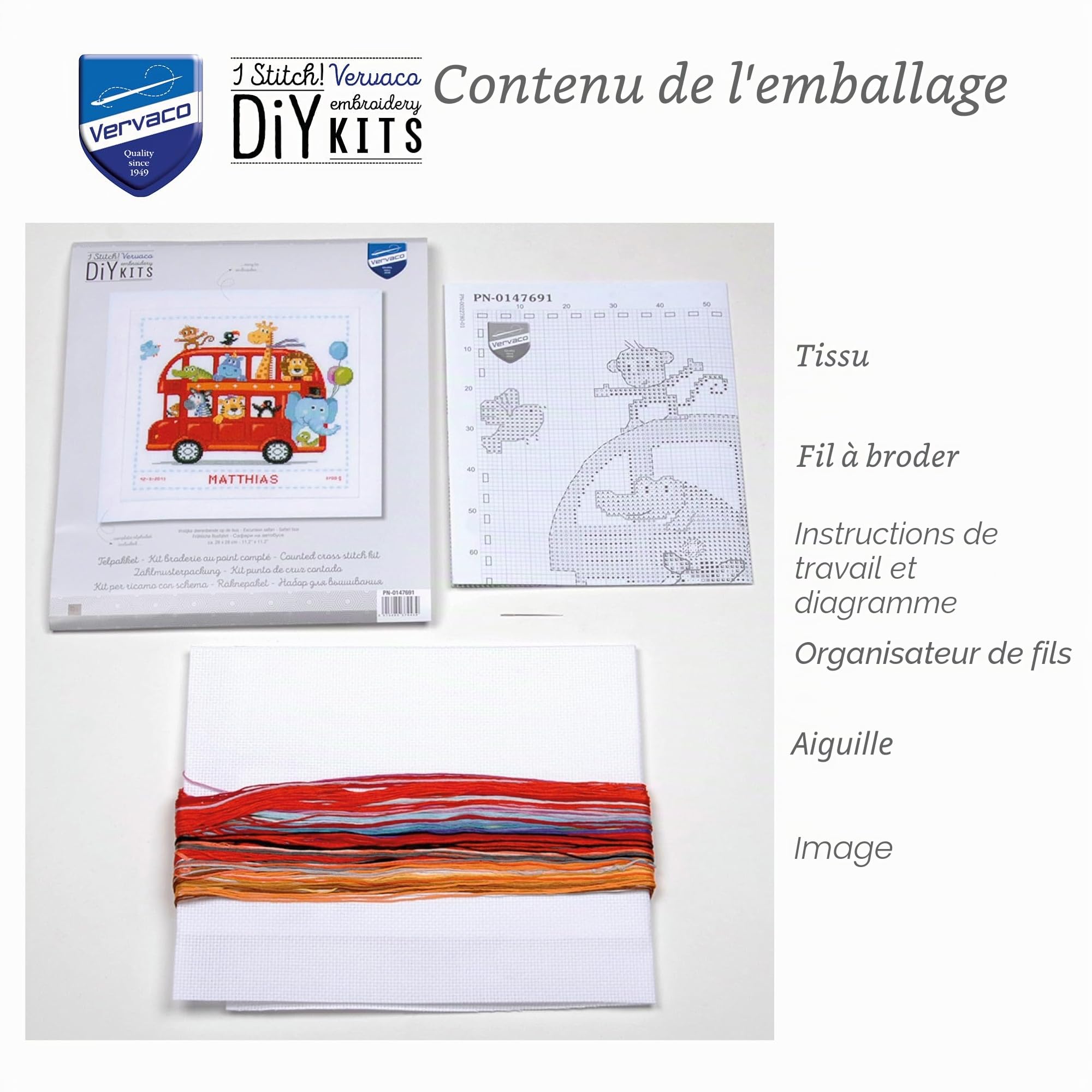Vervaco Point De Croix Compté Kit DIY Cadeau Bebe Naissance Personnalisé EXCURSION SAFARI Tableau Complet Kit De Broderie Loisir Créatif Maison Décoration ca. 28 x 28 cm Cross Stitch