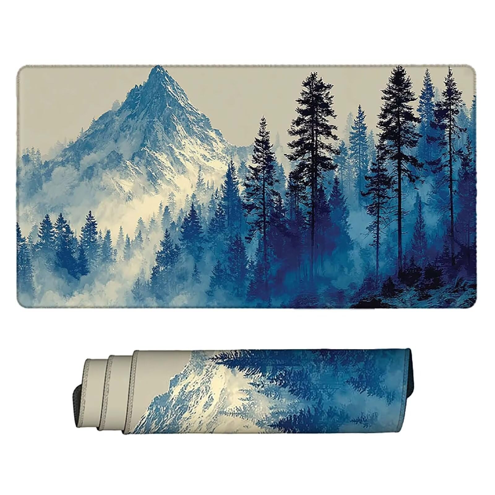 Blau Mauspad 80x40cm Schreibtischunterlage Schneebedeckter Berg Mauspad Gaming Leicht zu Reinigende, Rutschfest Tischunterlage Schreibtisch, Verbessert Präzision und Geschwindigkeit, Deko Büro 7328-2q