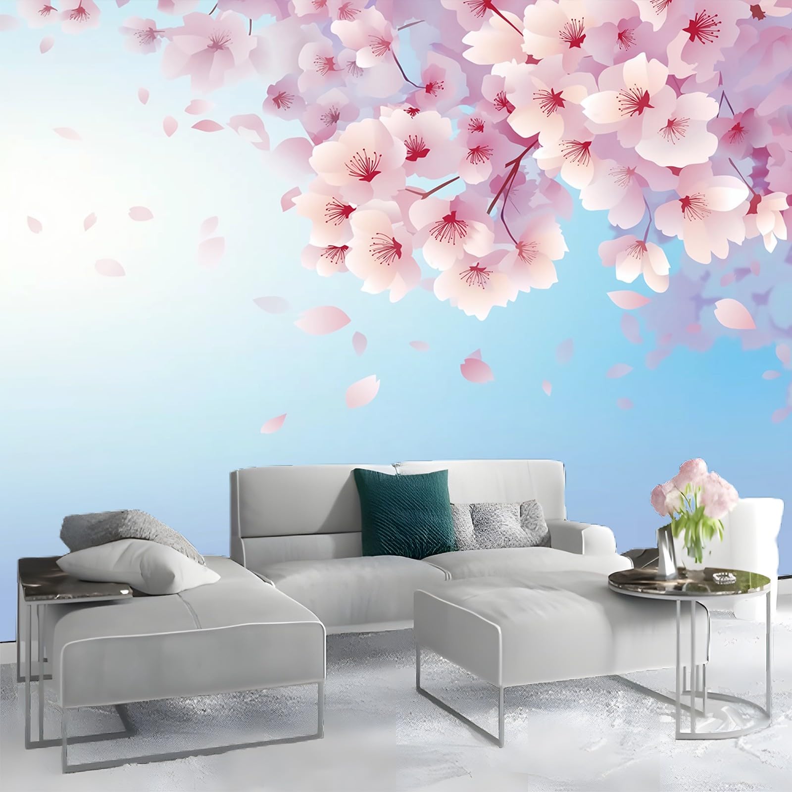 Panoramiczna tapeta kwiat wiśni miękka pastelowa róża biała 200 x 140 cm (szer. x wys.), panoramiczna gigantyczna tapeta 3D salon sypialnia jadalnia pokój dziecięcy dekoracje ścienne z włókniny