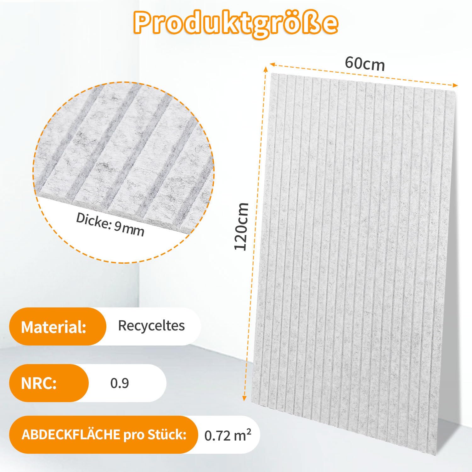 2.88㎡ - Paneles acústicos autoadhesivos (120 x 60 cm, 4 unidades, para oficina en casa, vivienda y oficina, 100 % poliéster, sin taladrar, aislamiento acústico, color gris claro)
