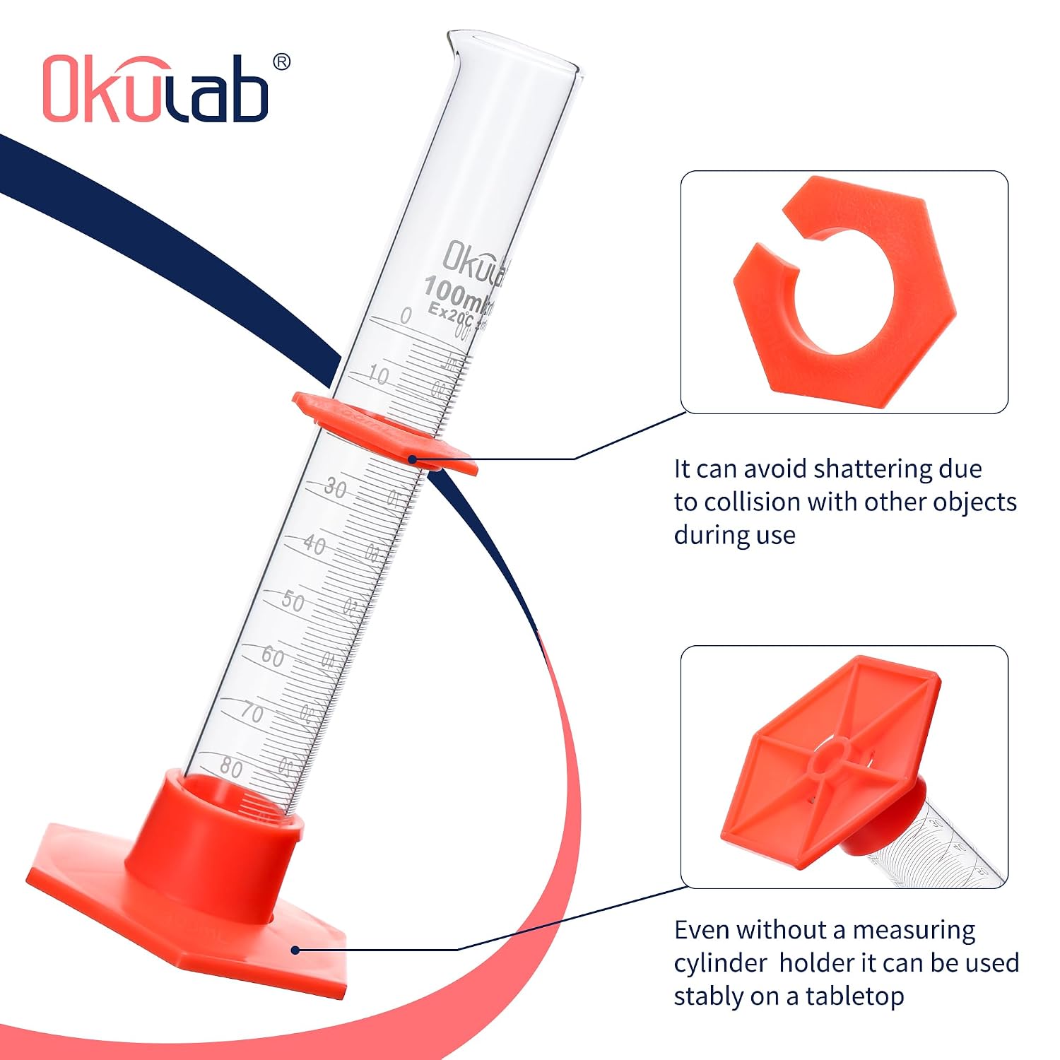 Graduated Cylinder, 4pcs of Vol.100ml, Borosilicate 3.3 Glass Cylinder, Lab Cylinders Glass Measuring Cylinder,MCGS3A1