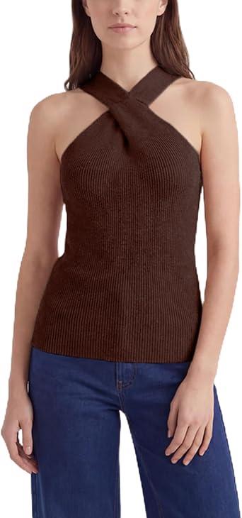Lianlive Womens Crossover Halter Knit Tank Top Sleeveless Ribbed Sweater Vest Casual Slim Fit Camisole for Summer Spring