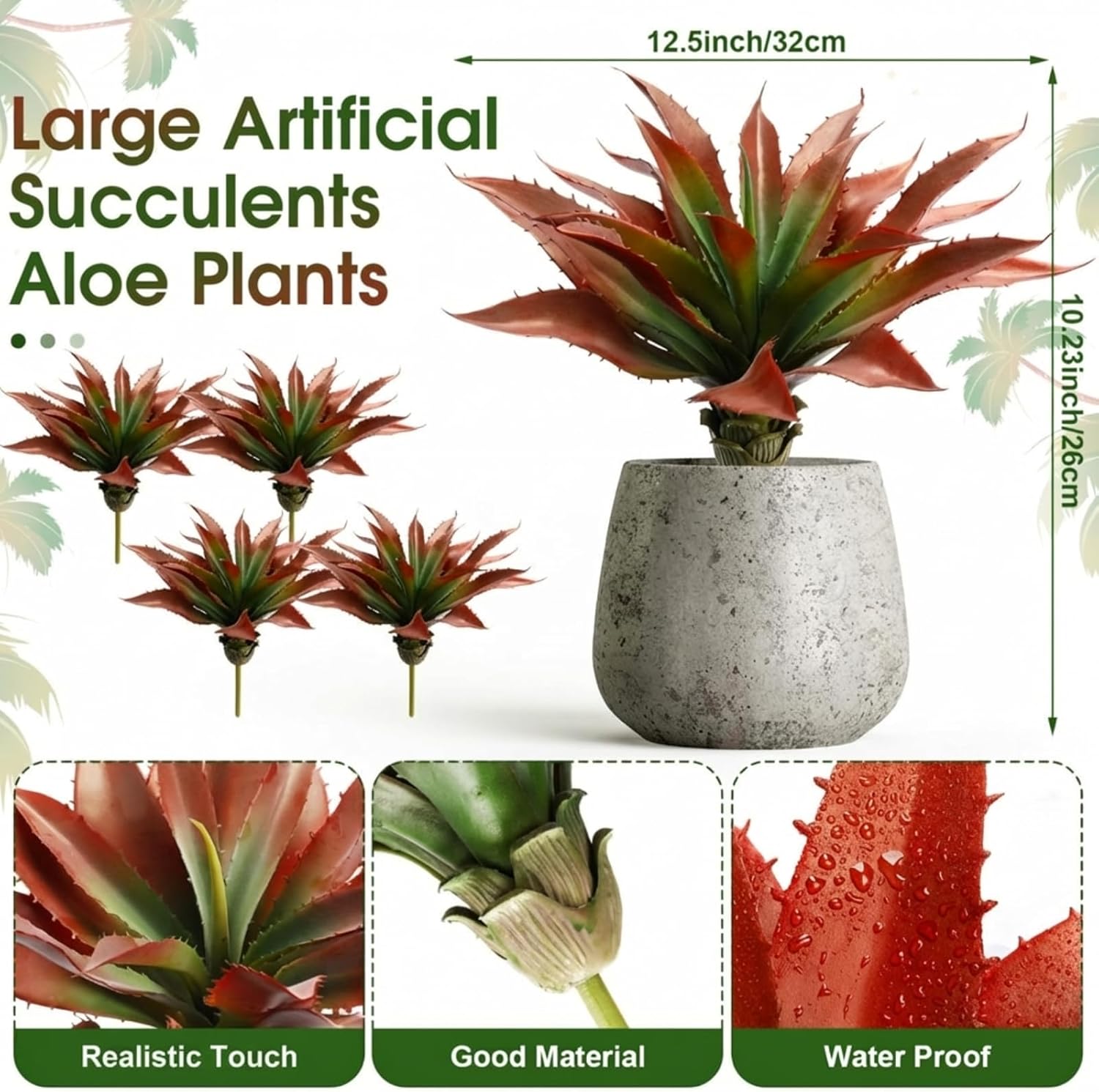 XunYee 4 Pcs Artificial Succulents Plants Large Fake Faux Unpotted Artificial Succulents Leaves Realistic Aloe Plant DIY Crafting Greenery Decor for Home Wedding Arrangement Festival (Fall Color)