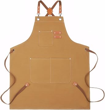 GREBSTK Work Apron Cross Back Adjustable Canvas Tool Apron for Woodworking, Gardening, Cooking