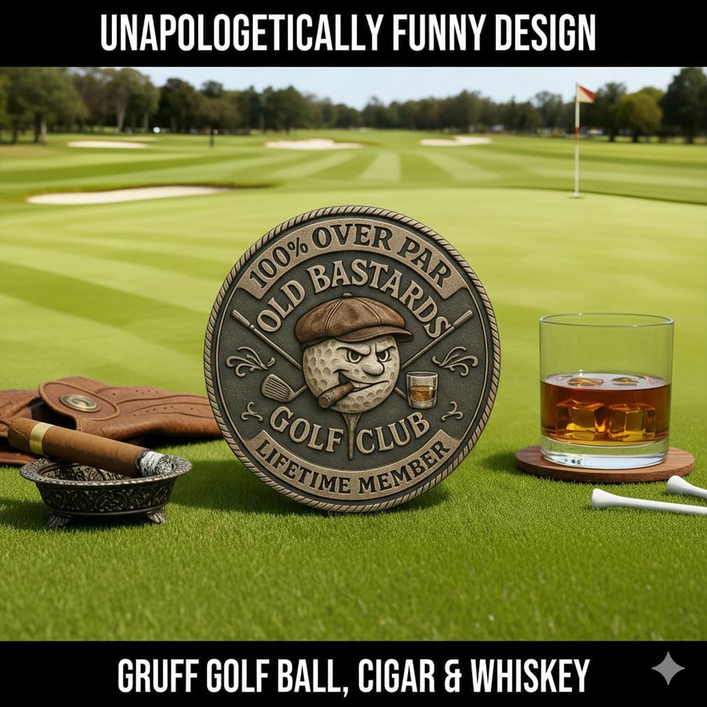 Old Bastards Golf Club Coin, Funny Whiskey Themed Challenge Coin for Men - Novelty Gag Gift for Golfers, Golf Enthusiast & Lifetime Member (5PCS)