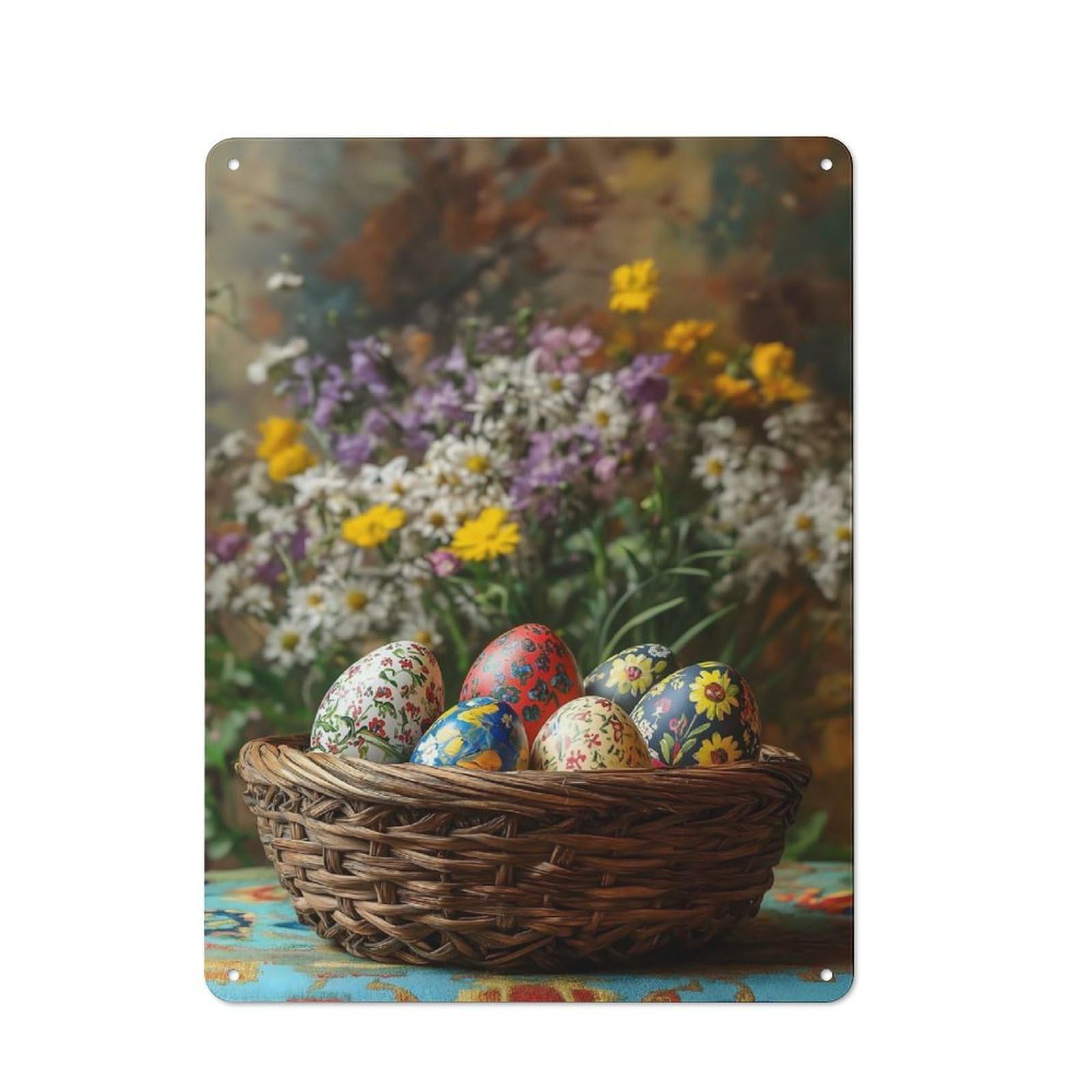 Junmoney Easter Eggs In Basket For Living Room Or Hallway, Vintage Metal Plaque 40X30cm, For Vintage Wall Decor Fans, For Metal Sign Collectors
