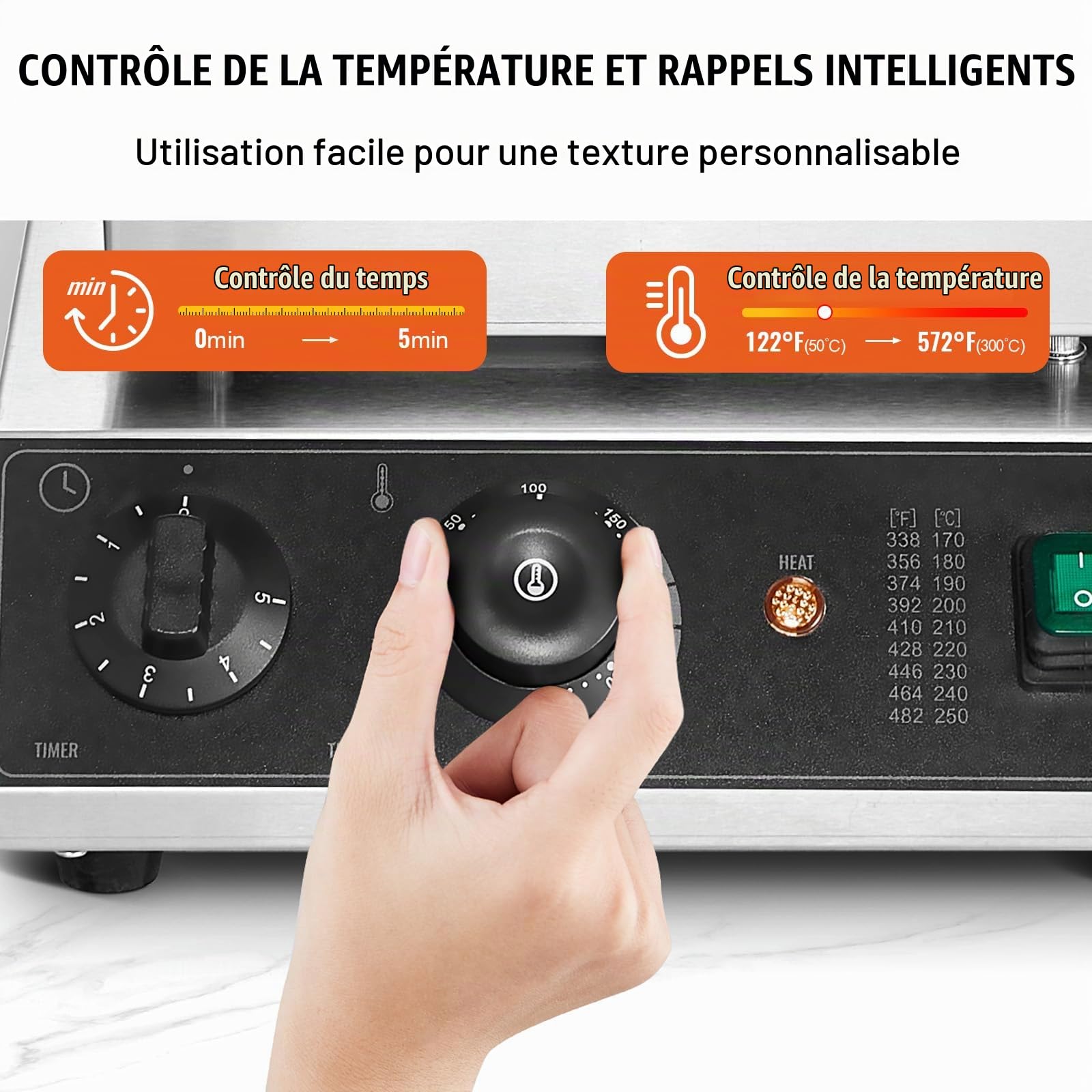 VEVOR Gaufrier Commercial 1750 W, Appareil à Gaufres Rondes Capacité 4PCs, en Acier Inoxydable, Antiadhésif, avec Contrôle de la Température et du Temps, pour Restaurant, Boulangerie, Snack-bar