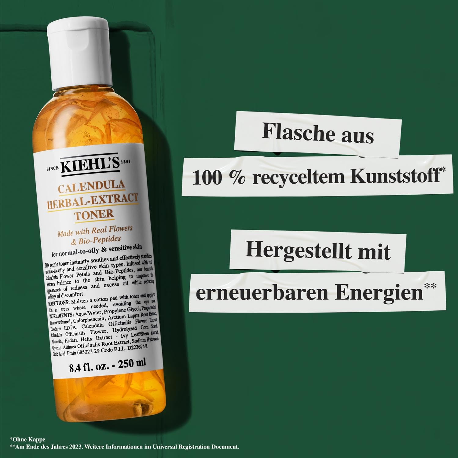 KIEHL'S Calendula Herbal Extract Toner, alkoholfreies Gesichtswasser auf Basis von Ringelblumen, für normale bis fettige Haut, hautberuhigend