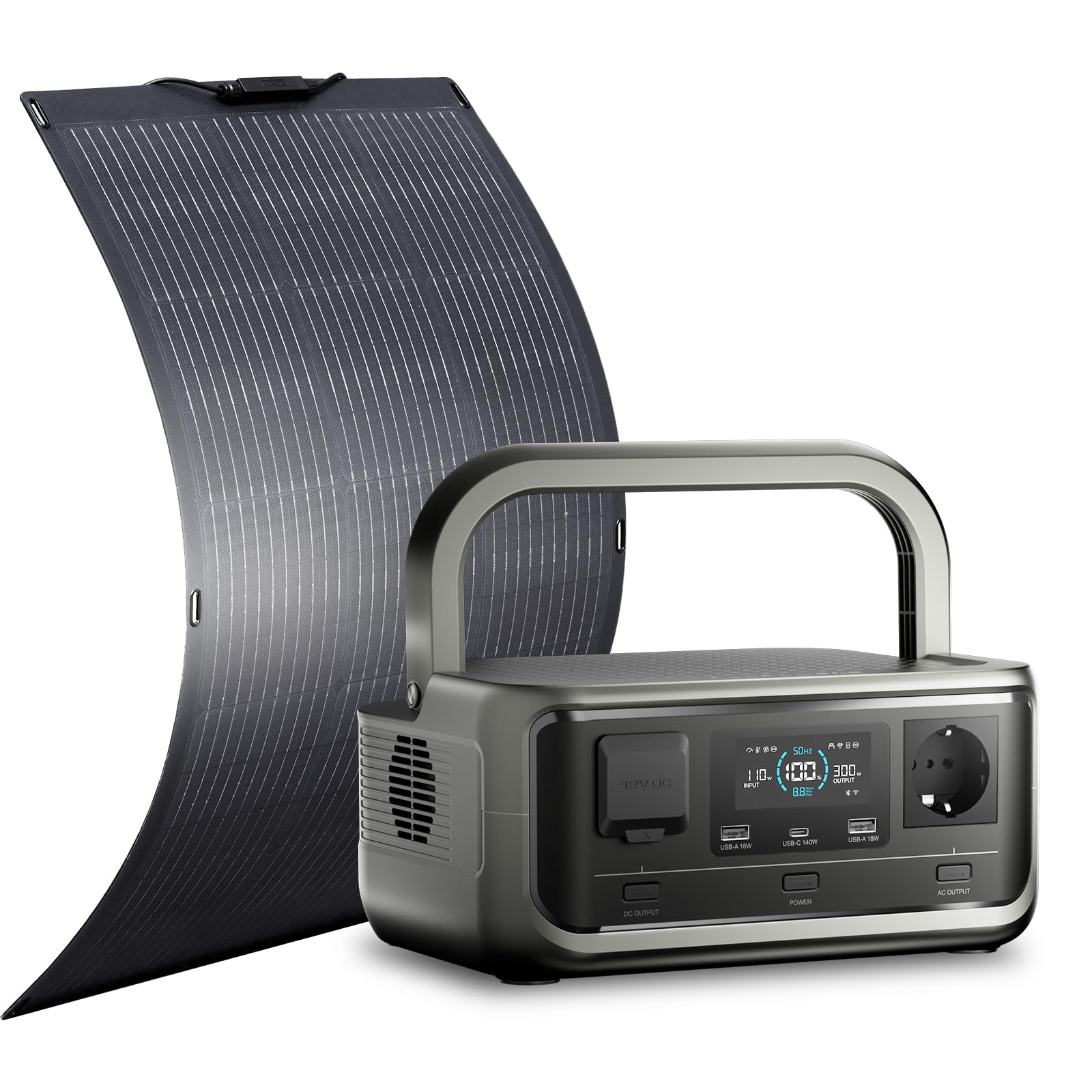 ALLPOWERS VOLIX P300 Tragbare Powerstation mit Solarpanel SF100, 256Wh LiFePO4 Akku Solargenerator mit 100W Solarpanel, 300W Wechselstrom, PD100W USB-C Anschluss Generatoren für Camping und Reisen