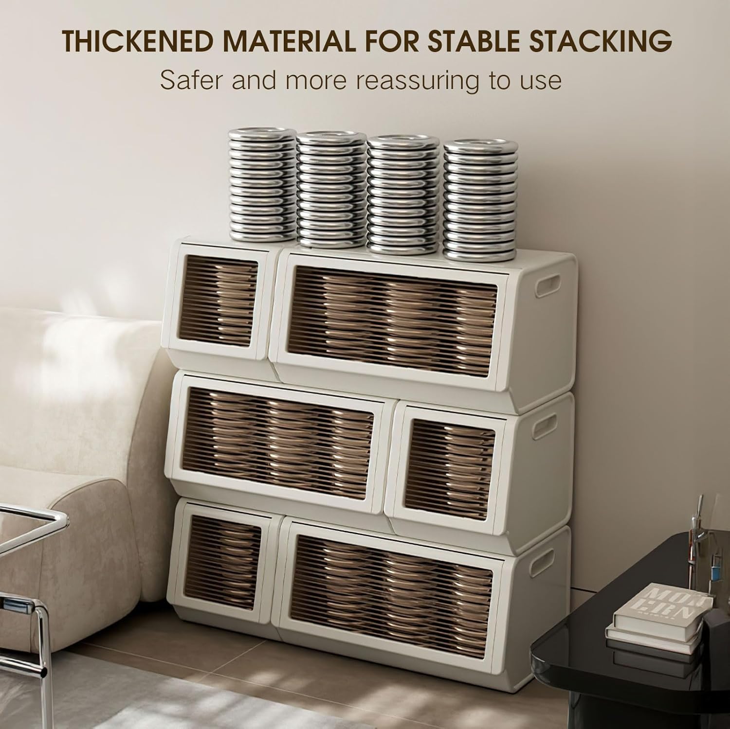 SunSettler Plastic Storage Organizer with Flip Door, Stackable Storage Cabinet, Magnetic Opening, Large Capacity Clothes Toy Shoe Cabinet, Easy Assembly for Living Room Bedroom