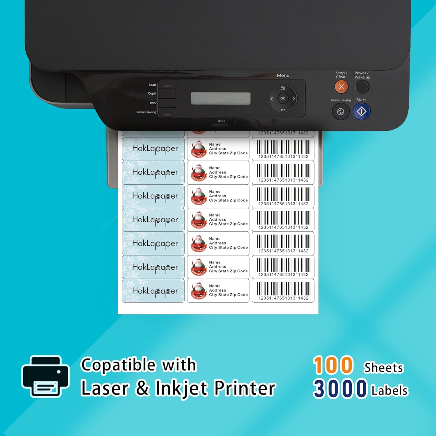 HokLa Paper Mailing Labels, 3000 (100 Sheets), White, 1" x 2-5/8", Laser/Inkjet Printer, Permanent Adhesive