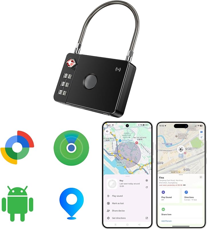 Smart TSA Luggage Lock con Bluetooth Tracker Anti-Lost Design | Funciona con Android Google Find Hub y Apple Find My, Smart Travel Lock, batería reemplazable, diseño de metal