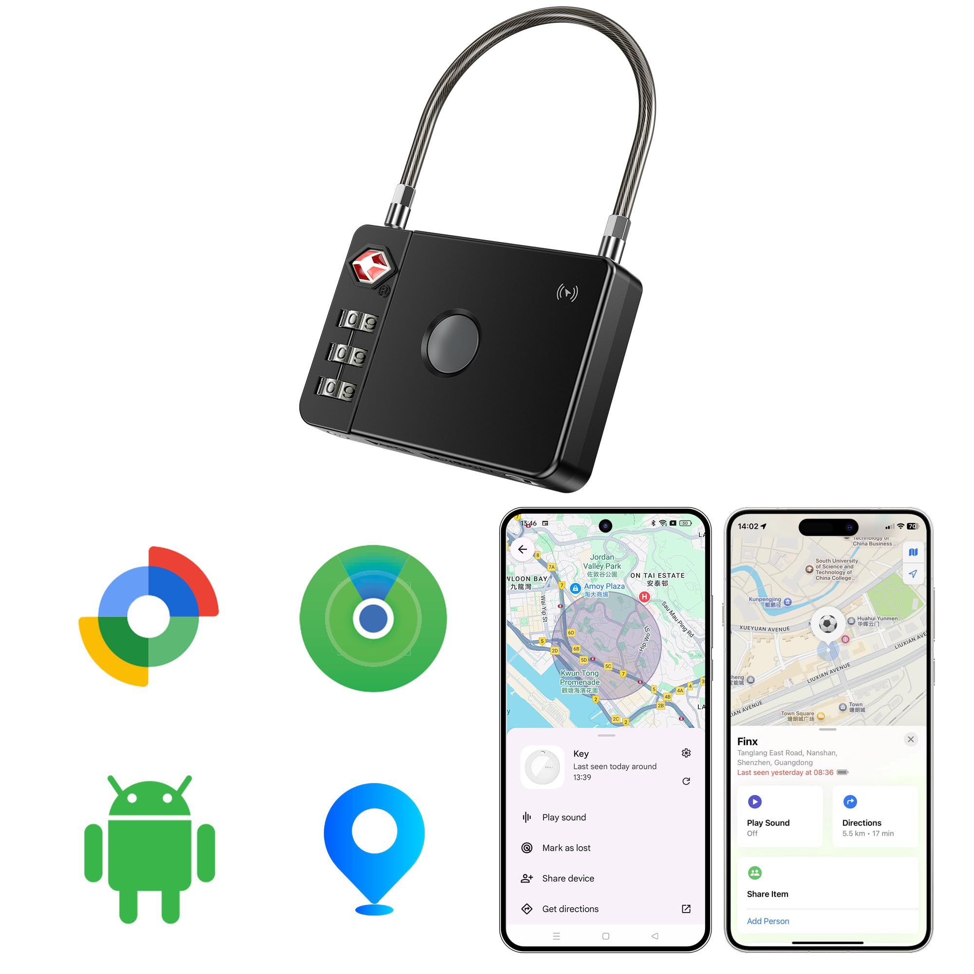 MiLi Smartes Kofferschloss mit Tracker, TSA-zertifiziert, Bluetooth Zahlenschloss mit Apple „Wo ist?“ & Google „Mein Gerät finden“, Gepäck Tracker Schloss für Koffer, Rucksack, Reise