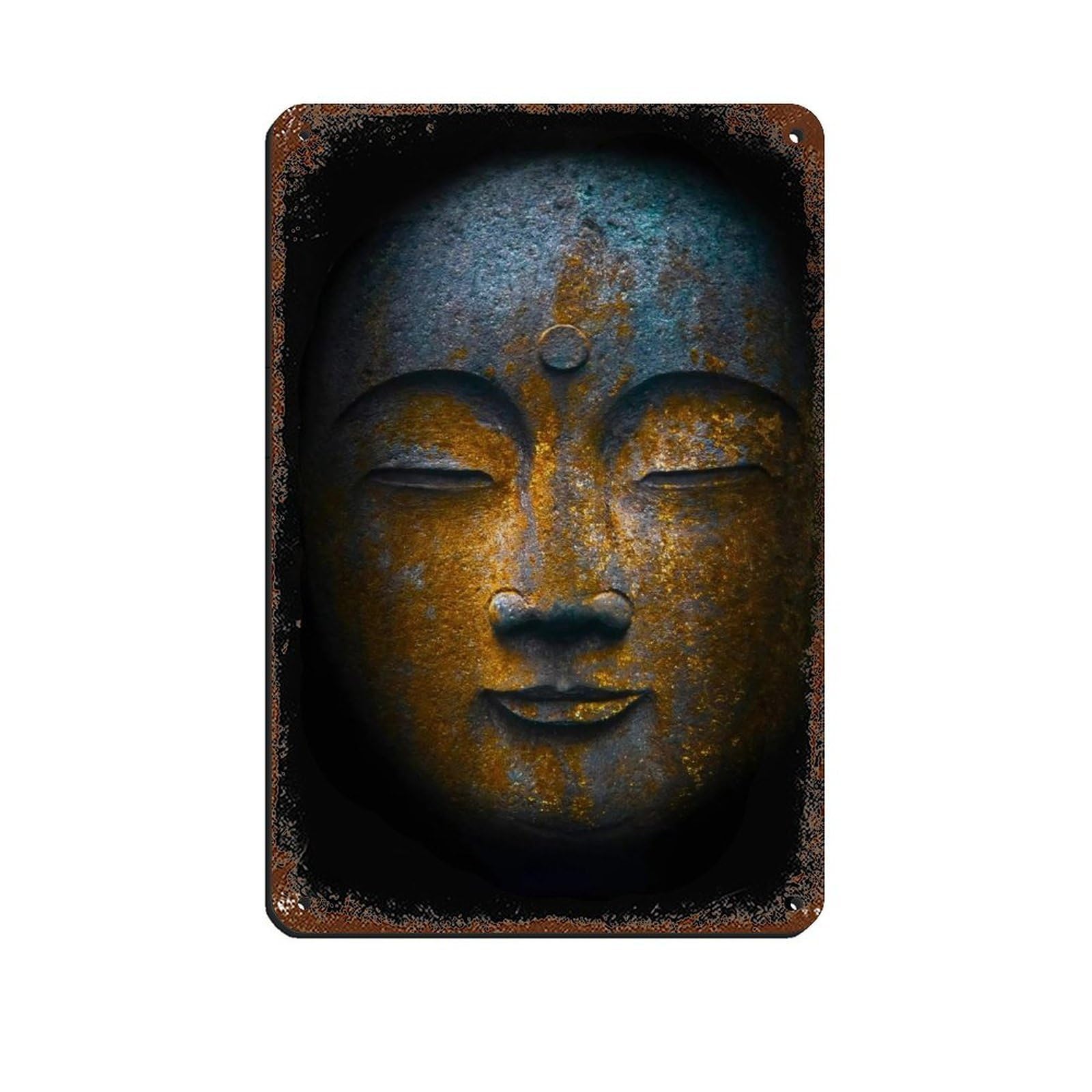 Ancient Buddha Face in Golden Hues – Zen Tin Sign Vintage Metal Pub Club Cafe Bar Home Wall Art Decoration Poster Retro 8x12inch(20x30cm)