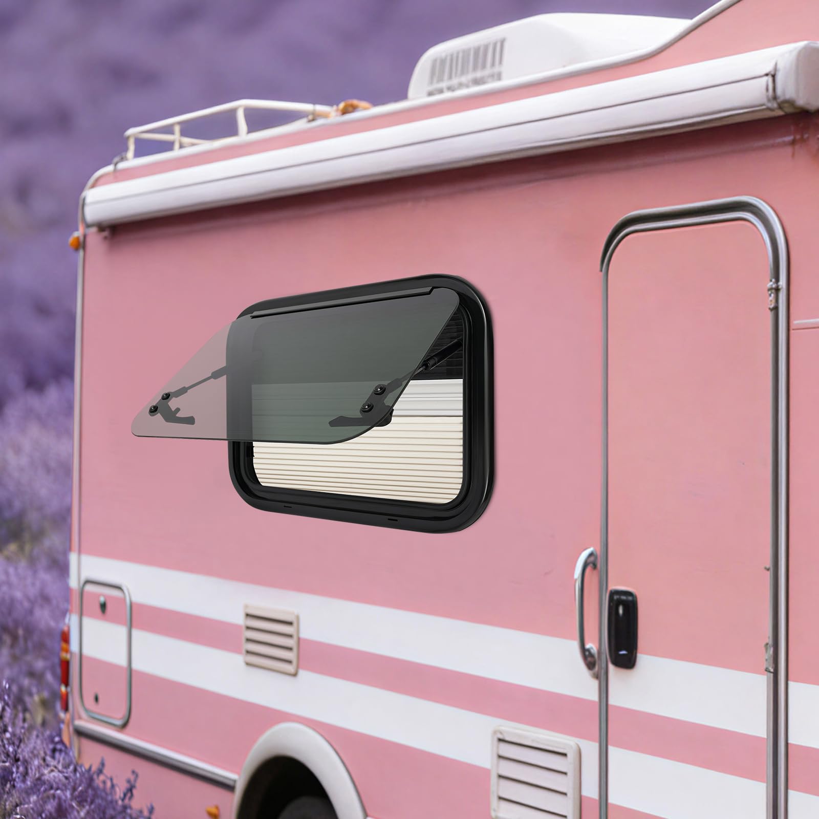 Fenêtre de camping-car - 50 x 35 cm - Ouverture à 85° - Fenêtre latérale avec moustiquaire et store - Verre trempé pour caravane, caravane, camping-car et véhicules de conversion