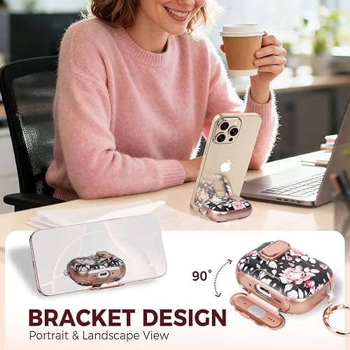 Miniatura 4 de for AirPods Pro 3 Case 2025 3rd Generation with Cleaner Kit,Black Rose Protective Cover with LockStand Compatible with Apple New Air Podspro3,Cute