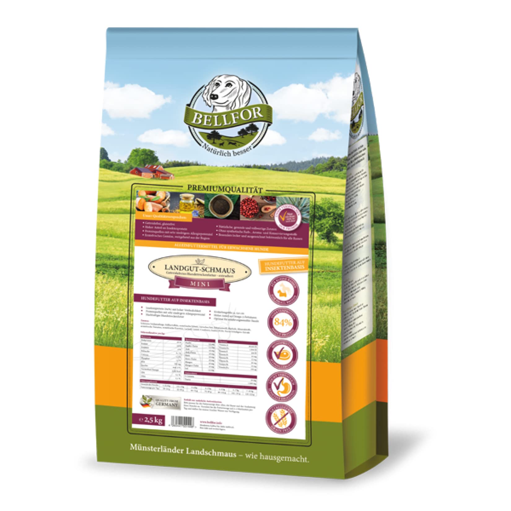 Hypoallergenic Dog Food with Insects - Landgut-Schmaus Mini by Bellfor - 1,2 kg. Nutrient-Rich Dry Food for Small Breeds. Grain Free Ideal Dry Dog Food for Dogs with Sensitive Stomachs