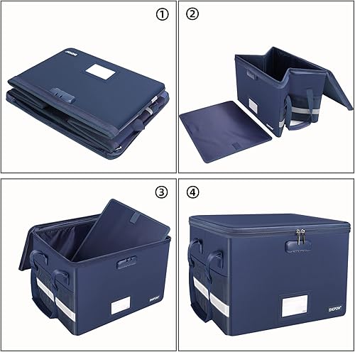 Miniatura 17 de ENGPOW - Caja ignífuga con cerradura, organizador de almacenamiento con cremalleras, caja de documentos ignífuga plegable con asa, caja de seguridad