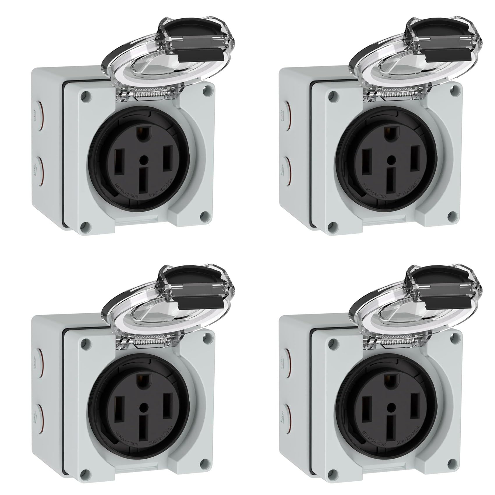 4X Caja de Tomacorriente de 50 A, 125/250 V, NEMA 14-50R, para Exteriores, Resistente Al Polvo y A la Intemperie, para Vehículos Eléctricos.