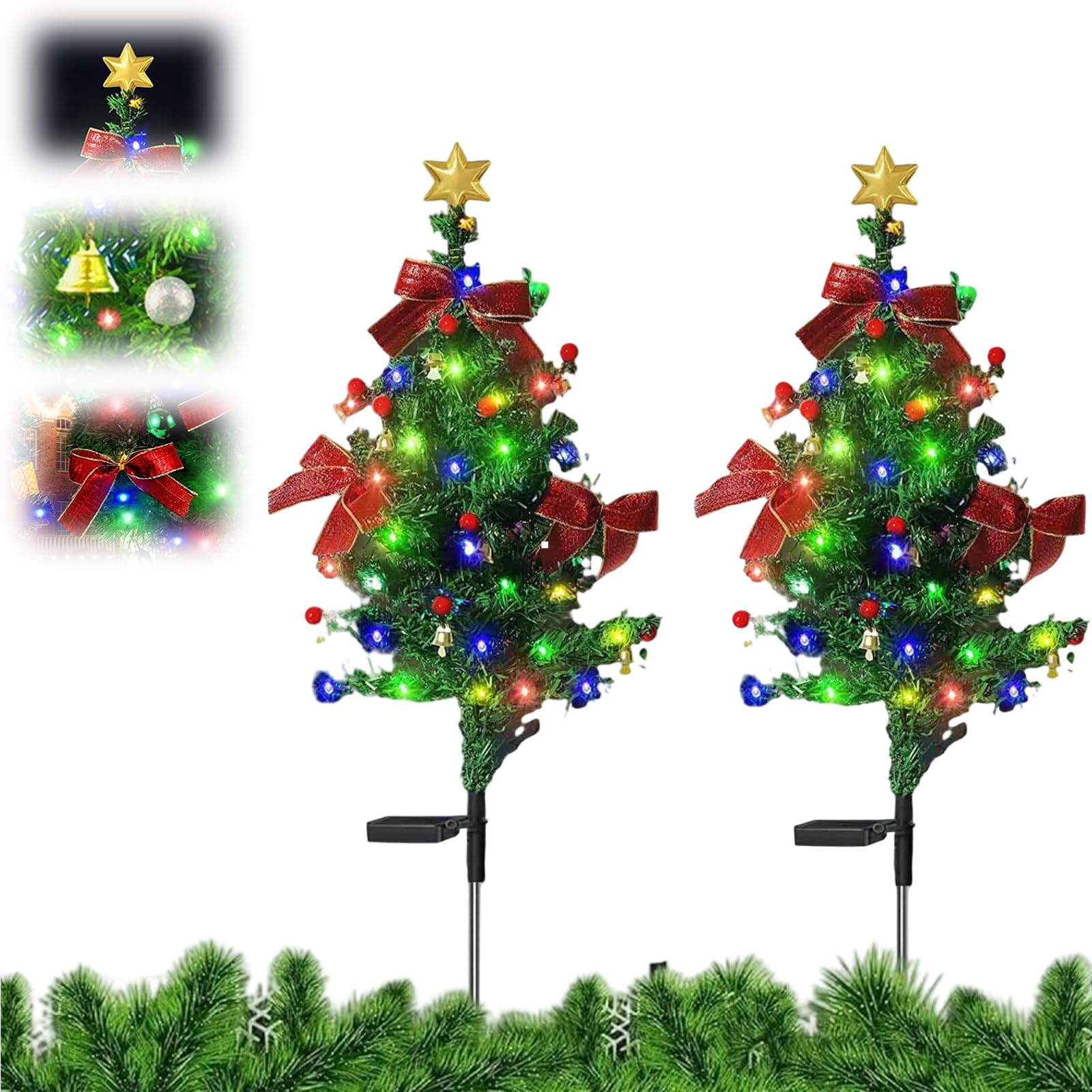 Lampe solaire sapin de Noël étanche en lot de 2 pour baliser les allées du jardin