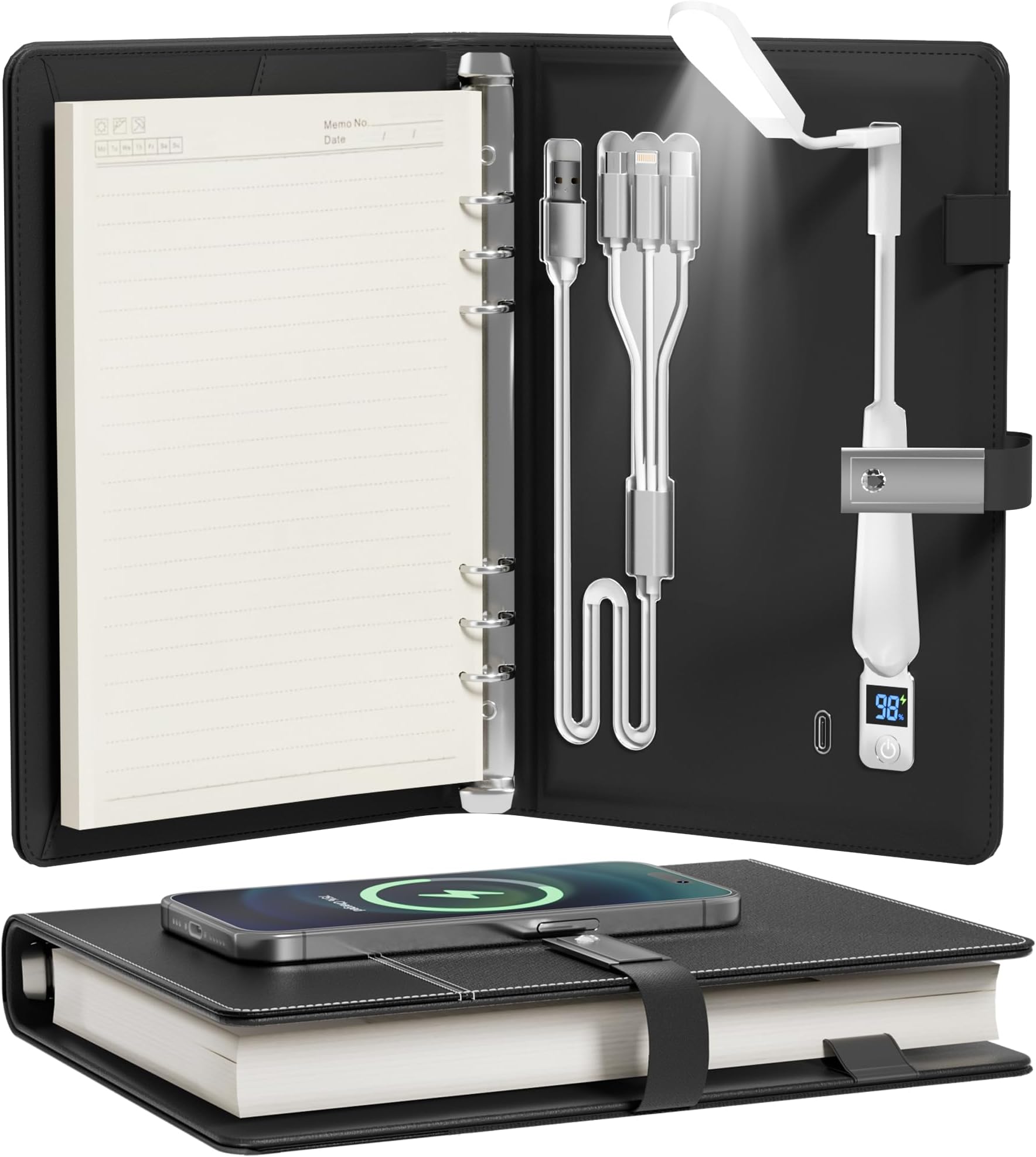 - 2026 Planner,Personalized Notebook with Power Bank &15W Wireless Charger,Travelers Notebook with Light, Refillable Notebook,Professional Notebook for School.