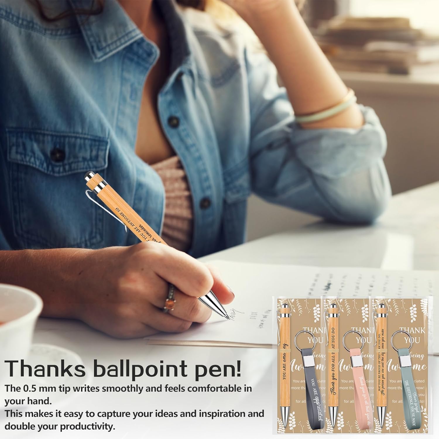 50 Sets Employee Appreciation Gifts Motivational Pens Inspirational Keychains Thank You Greeting Cards Appreciation Ballpoint Pen Thank You Gifts for Coworkers Employee Teacher Nurse Staff Team Gift