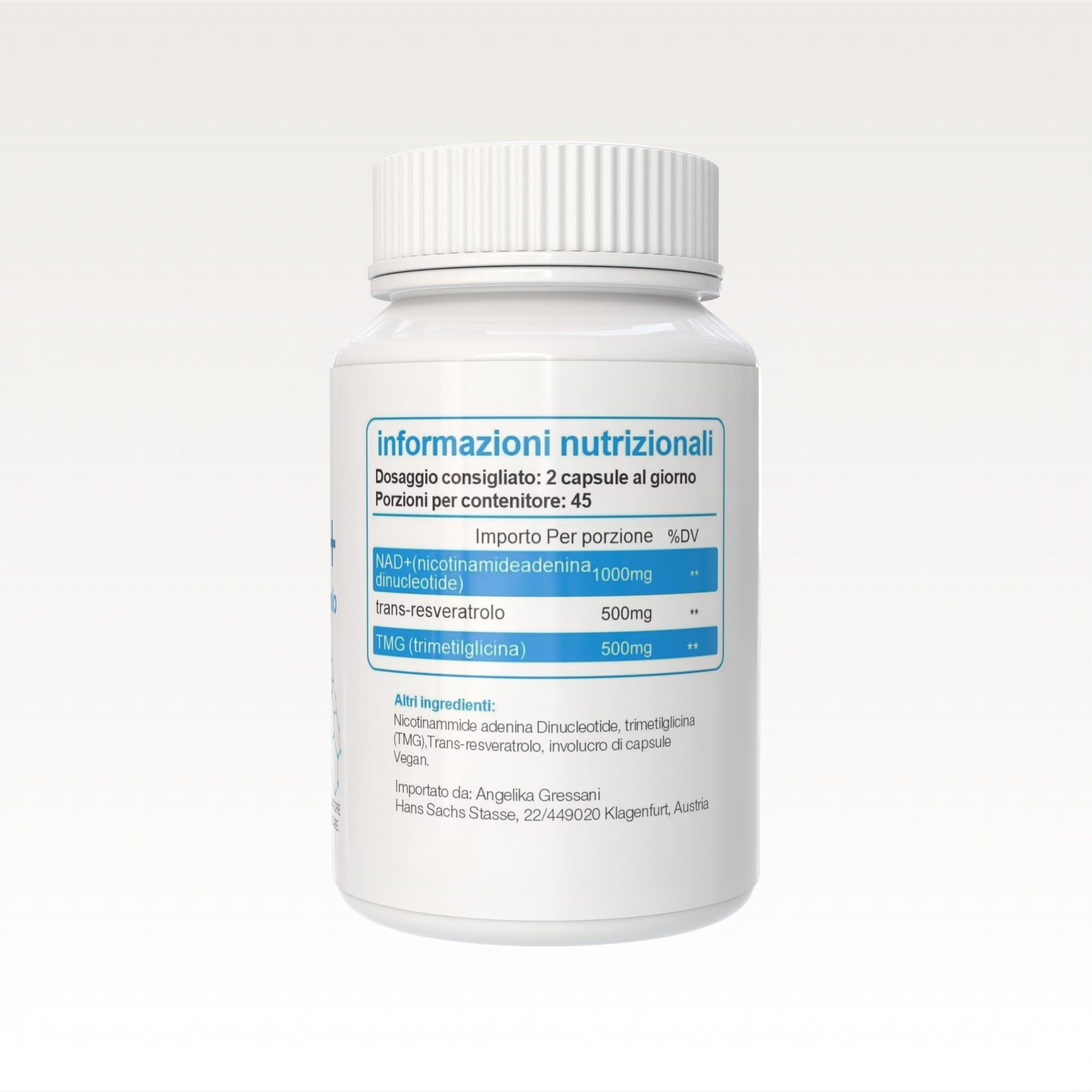 NAD Resveratrolo 1000mg 90Cps Integratore Nicotinamide Puro - Complex Anti-Età e Anti-Fatica con Niacina, Trans Resveratrolo e Trimetilglicina