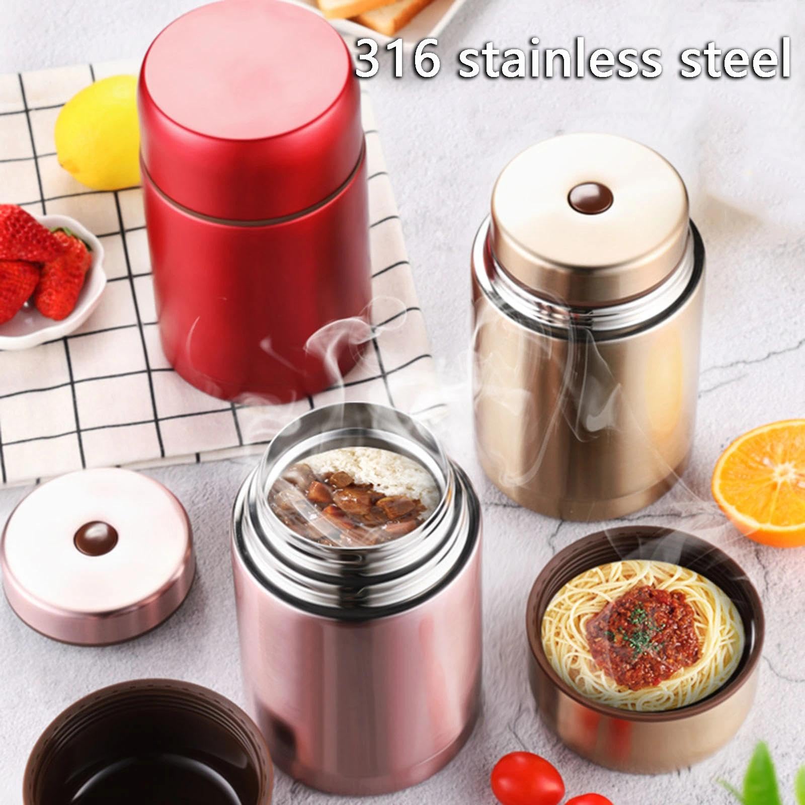 Thermobehälter Essen aus Edelstahl mit Besteck & Thermotasche(Rot,1000ML)