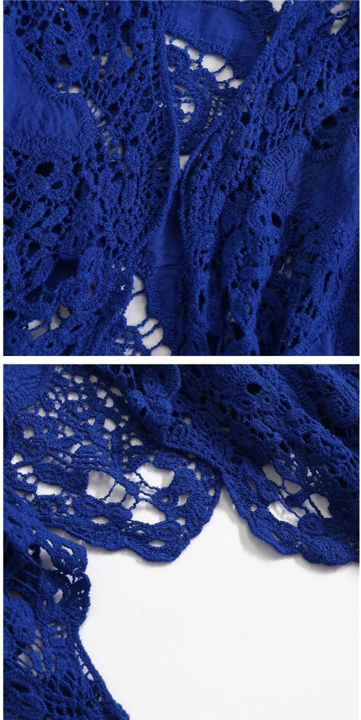 Flygo Women's Open Front Cotton Crochet Lace Boho Hippie Butterfly Vest Cardigan Coverup Sleeveless Irregular Hem - Image 7
